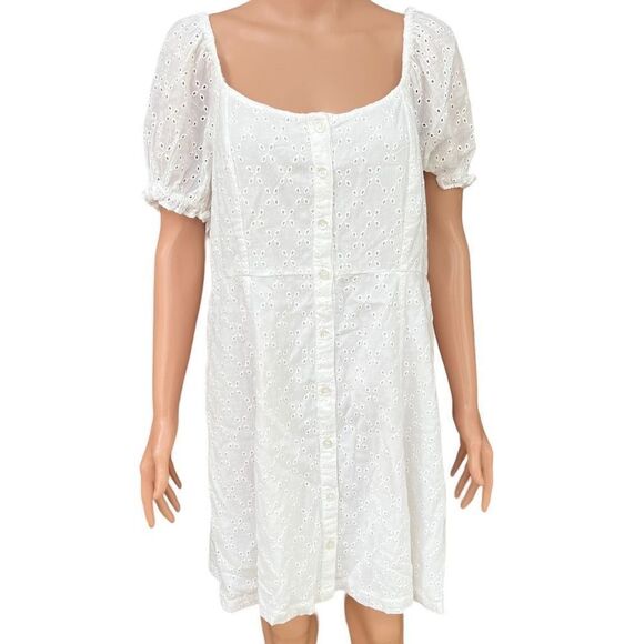 BP. Eyelet Minidress In White 100% cotton lined size L smocked back NWT - Picture 3 of 11